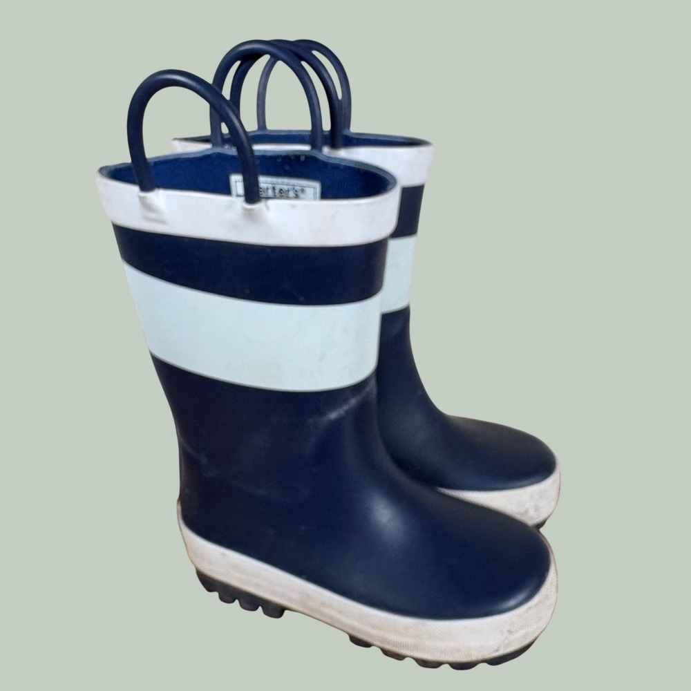 Carters Kids Navy Blue White Rubber Rain Boots Size 6M Nautical Gorpcore